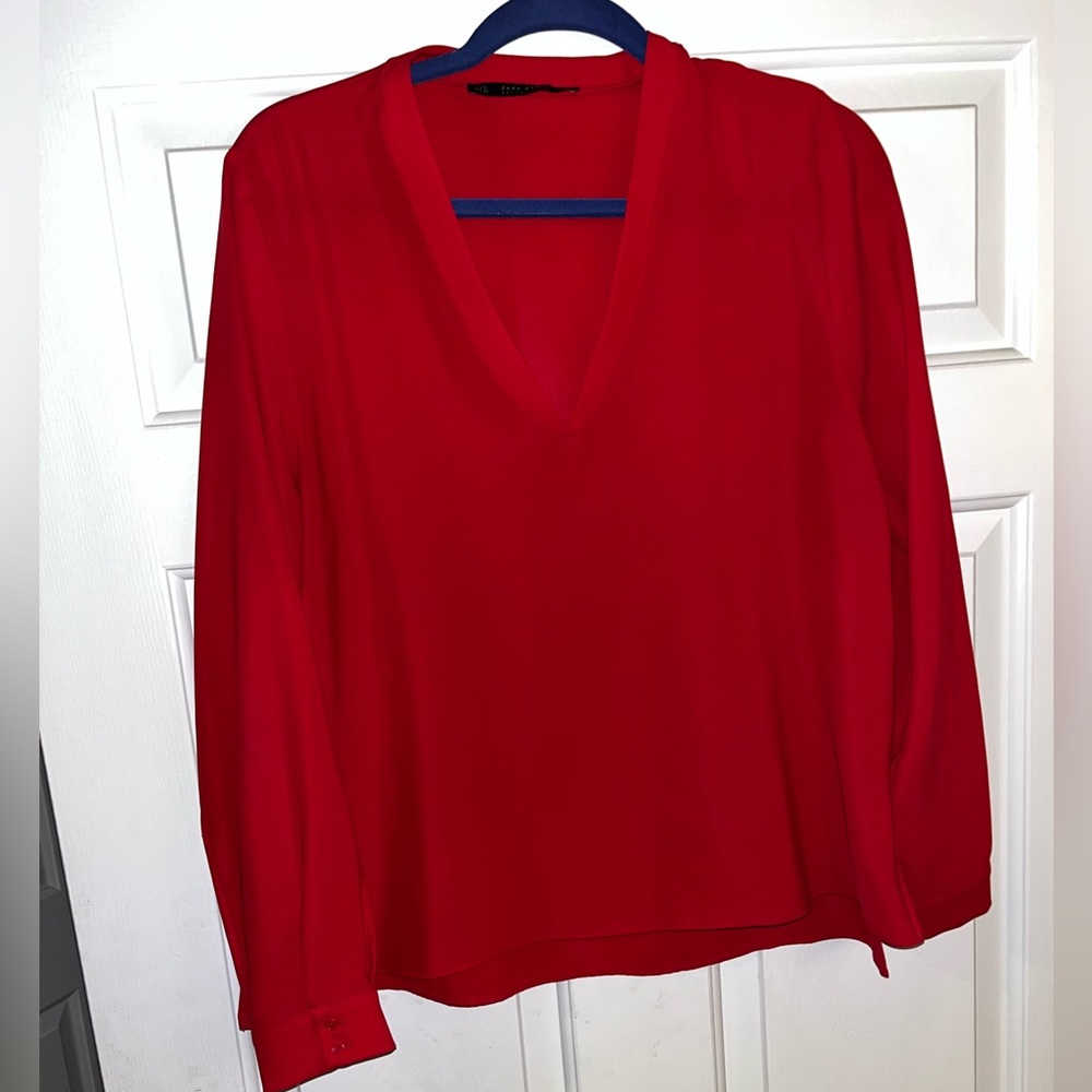 Zara Red V-neck Blouse